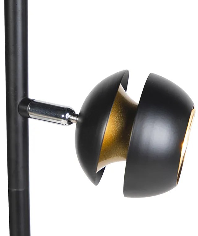 Lampada da terra moderna a 3 luci nera con interno dorato - Buell Deluxe