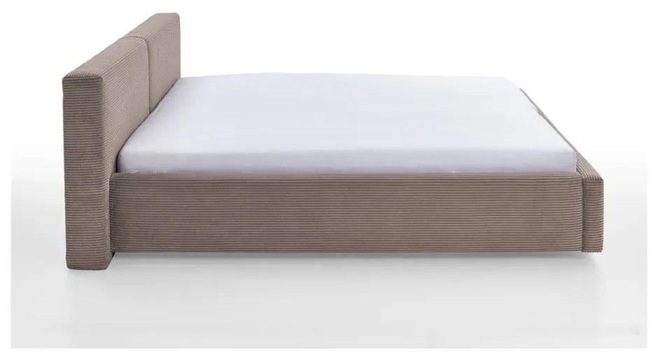 Letto matrimoniale imbottito marrone chiaro con contenitore con rete inclusa 160x200 cm Cube – Meise Möbel