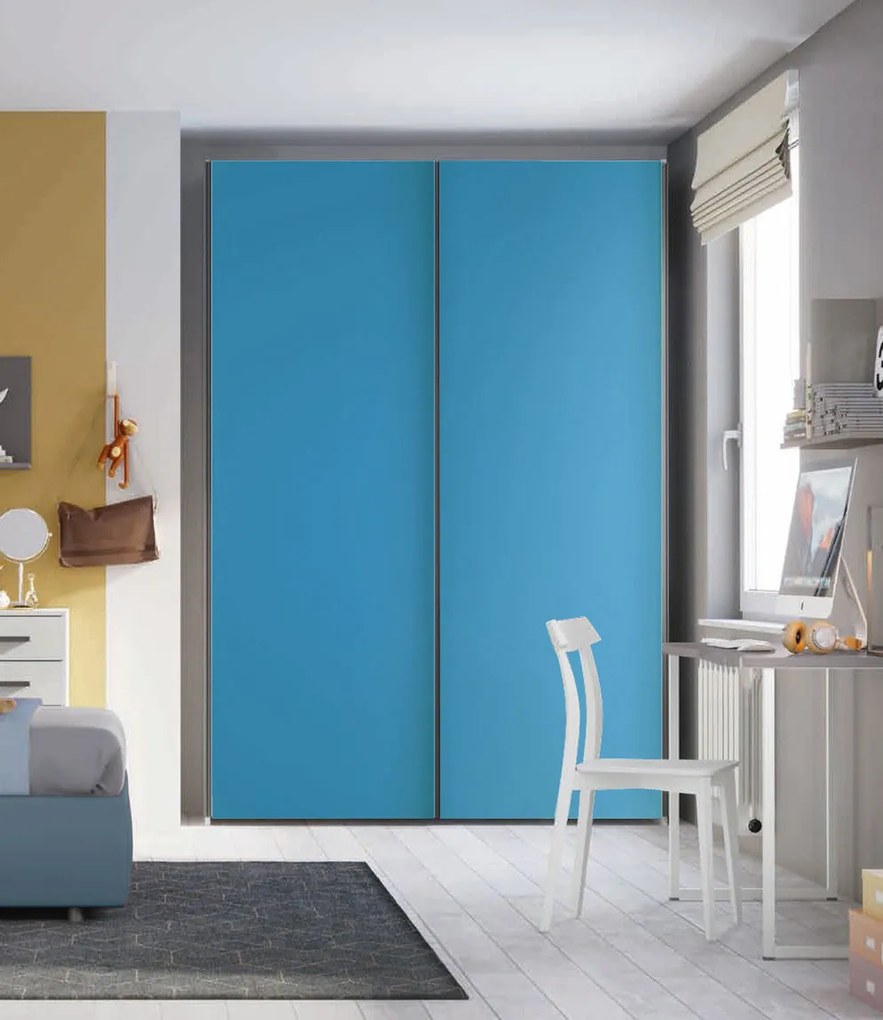 Armadio 2 ante scorrevoli H.225 L.178, finitura Blu Egeo