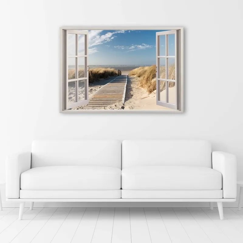 Quadro su tela Finestra vista spiaggia mare Mare del Nord  Dimensioni 100x70