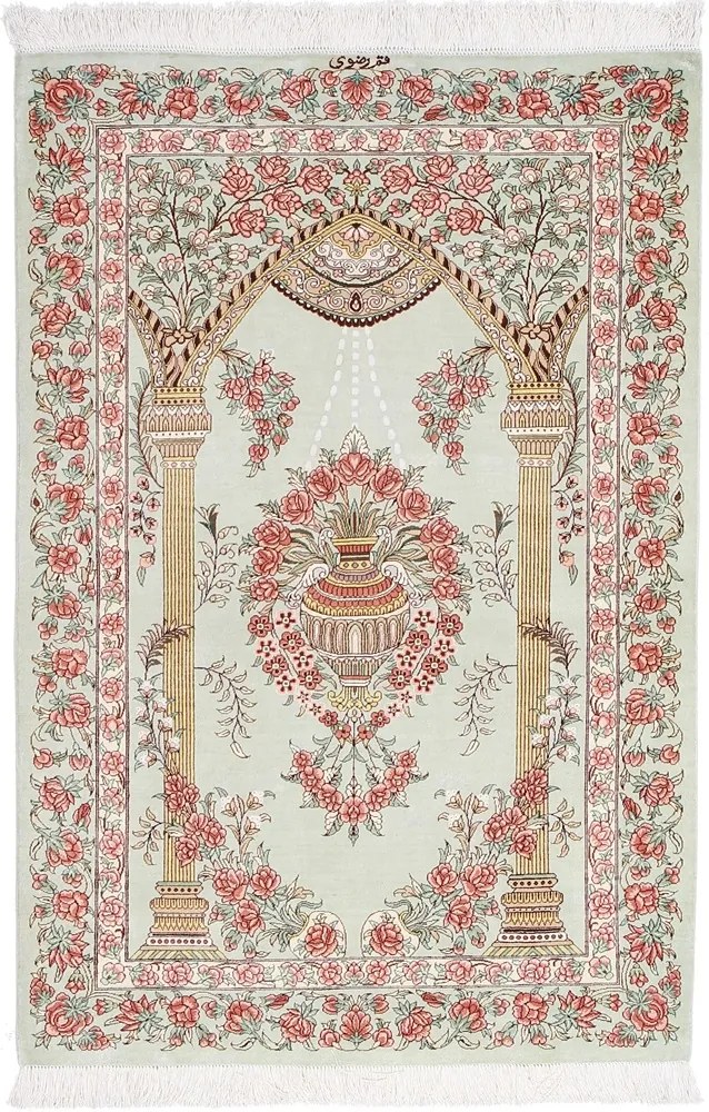 Ghom Tappeto 120x90 Verde (Iran) Annodato A Mano