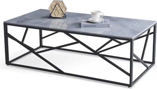 Tavolino da caffè rettangolare Universe 2 effetto marmo grigio/nero - L120 cm