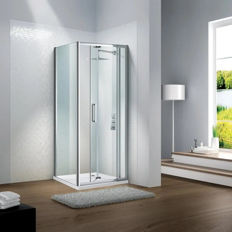 Porta doccia battente Slimline L 90 x H 195cm, Sp. 6 mm in vetro vetro senza finitura / trasparente profilo cromo