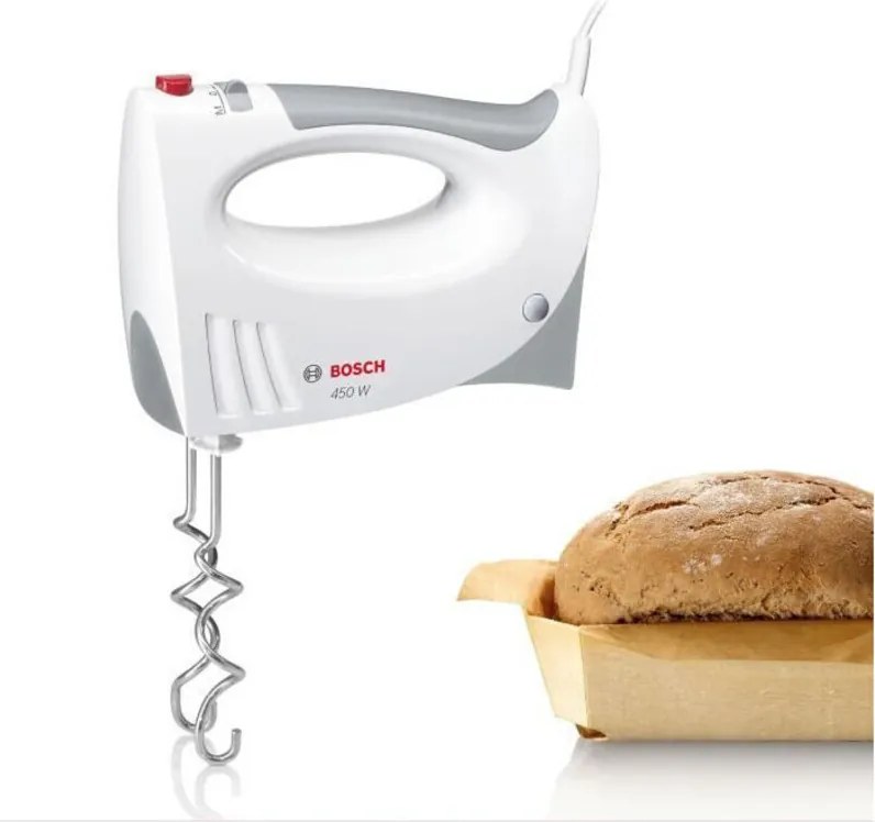 Bosch - Frullatore MFQ3530 - 450 w - 5 velocità - 2 fruste / 2 ganci impastatori in acciaio inox - Bianco / Grigio