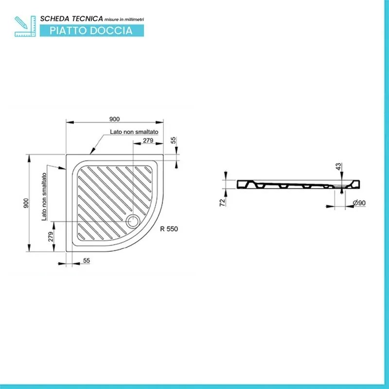 Piatto doccia 90x90 semicircolare in ceramica bianco Dolomite Gemma