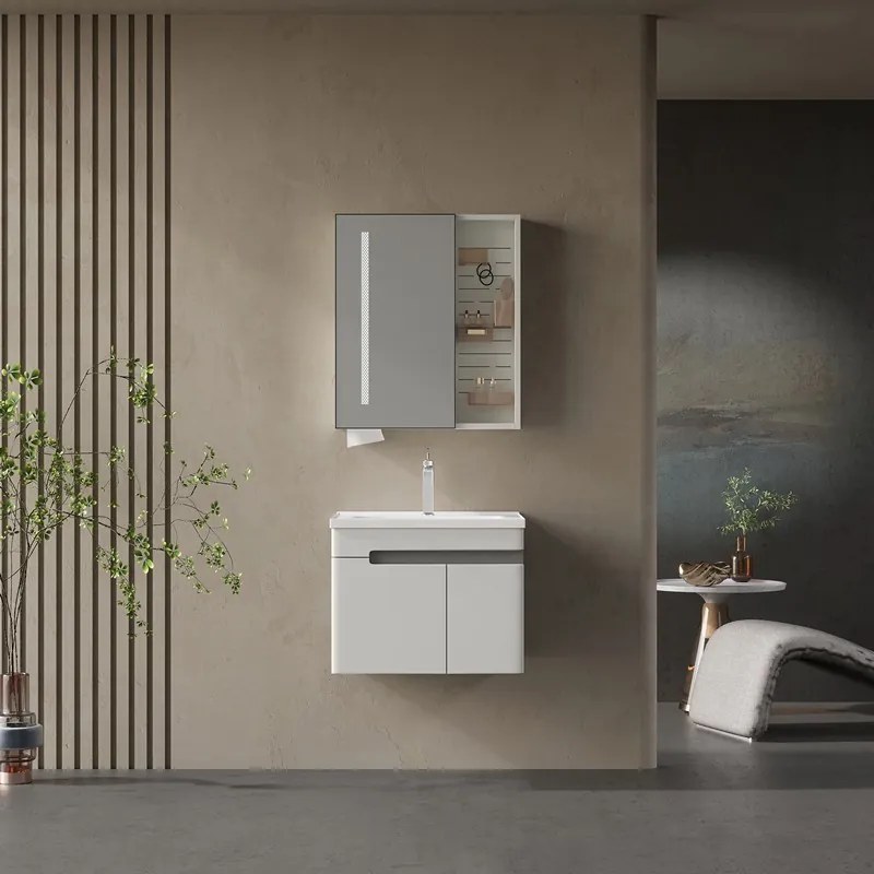 Kamalu - Mobile bagno 60 cm lavabo integrato e specchio contenitore | KAM-NS60