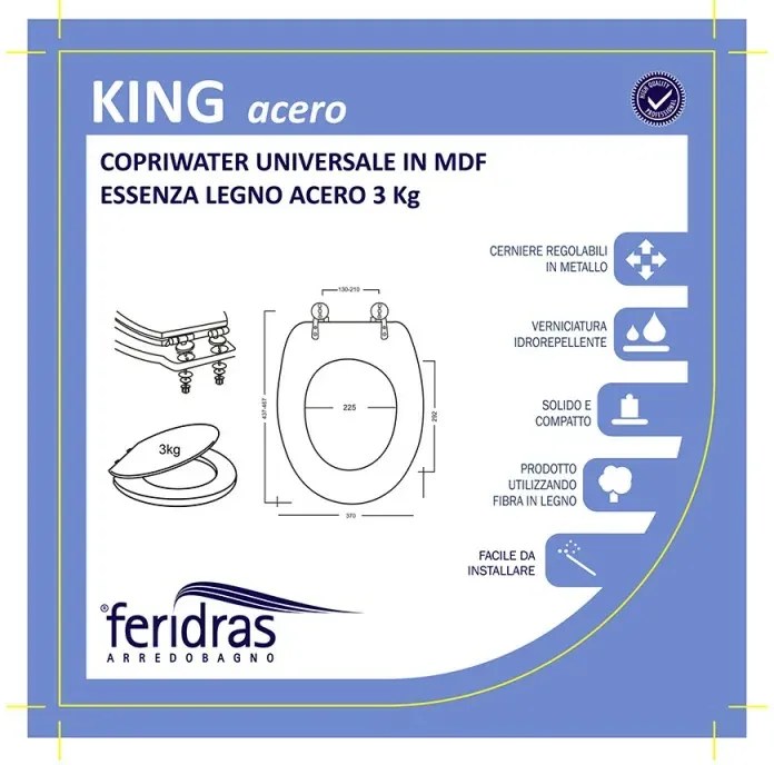 Copriwater universale in legno acero rovere con cerniere regolabili