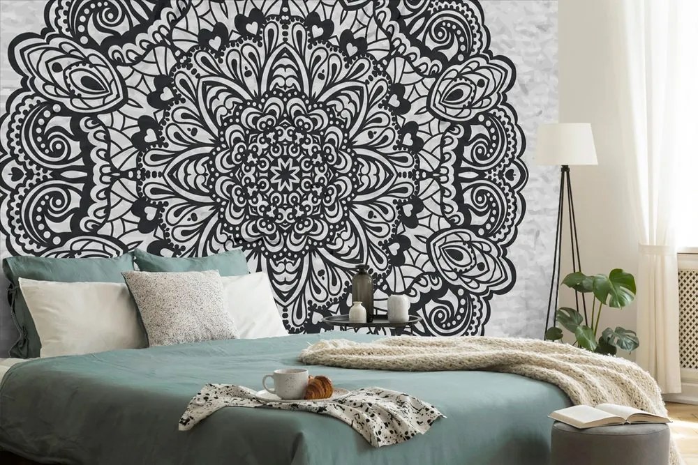 Carta da parati – Mandala floreale in bianco e nero