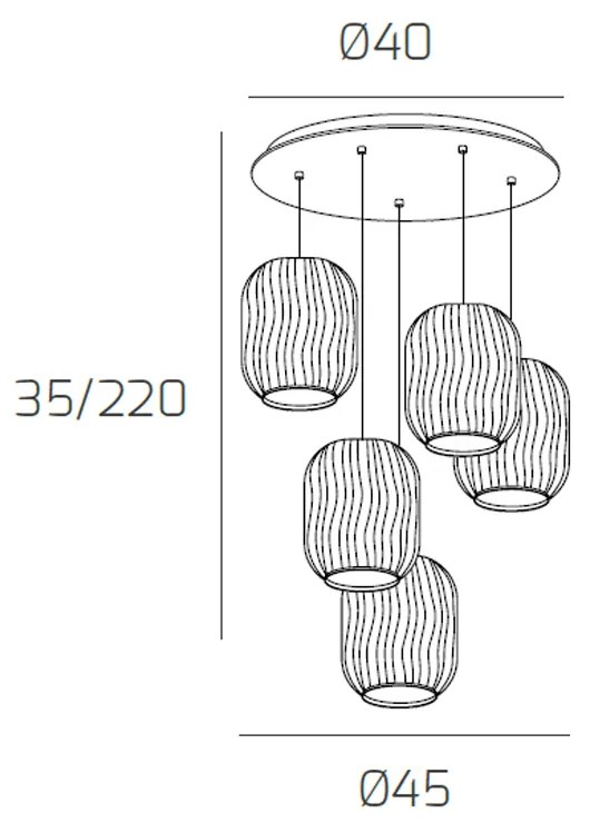 Sospensione Contemporanea Tender Metallo Bianco Vetro Trasp E Bianco 5 Luci E27