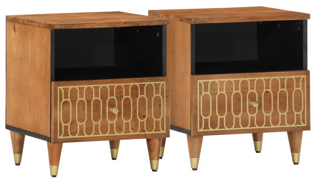 Comodini 2pz 40x33x46 Cm İn Legno Massello Di Mango /