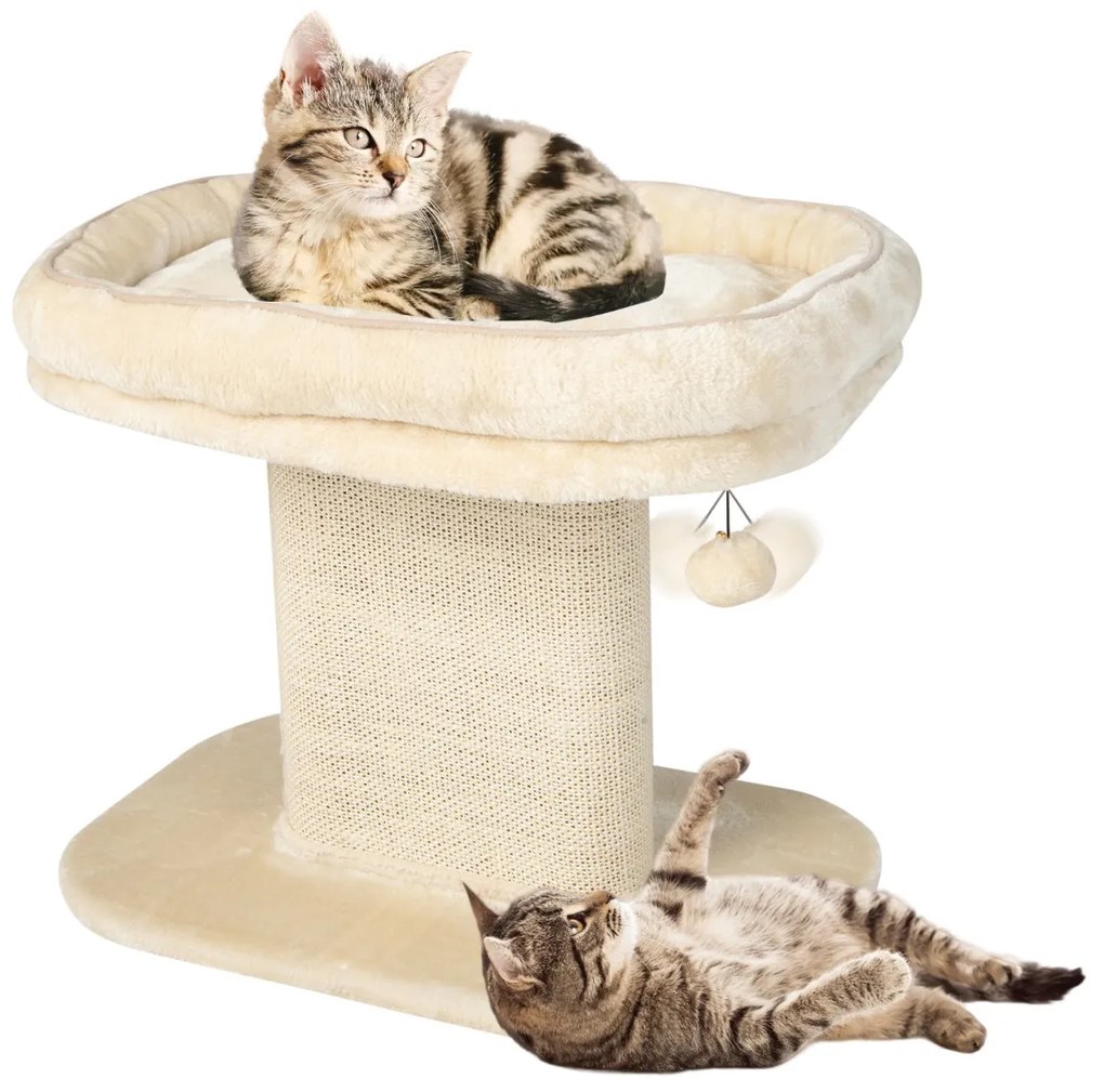 Costway Moderna torre per gatti con grande trespolo in peluche e tiragraffi in sisal, Torre di attività per gatti Beige