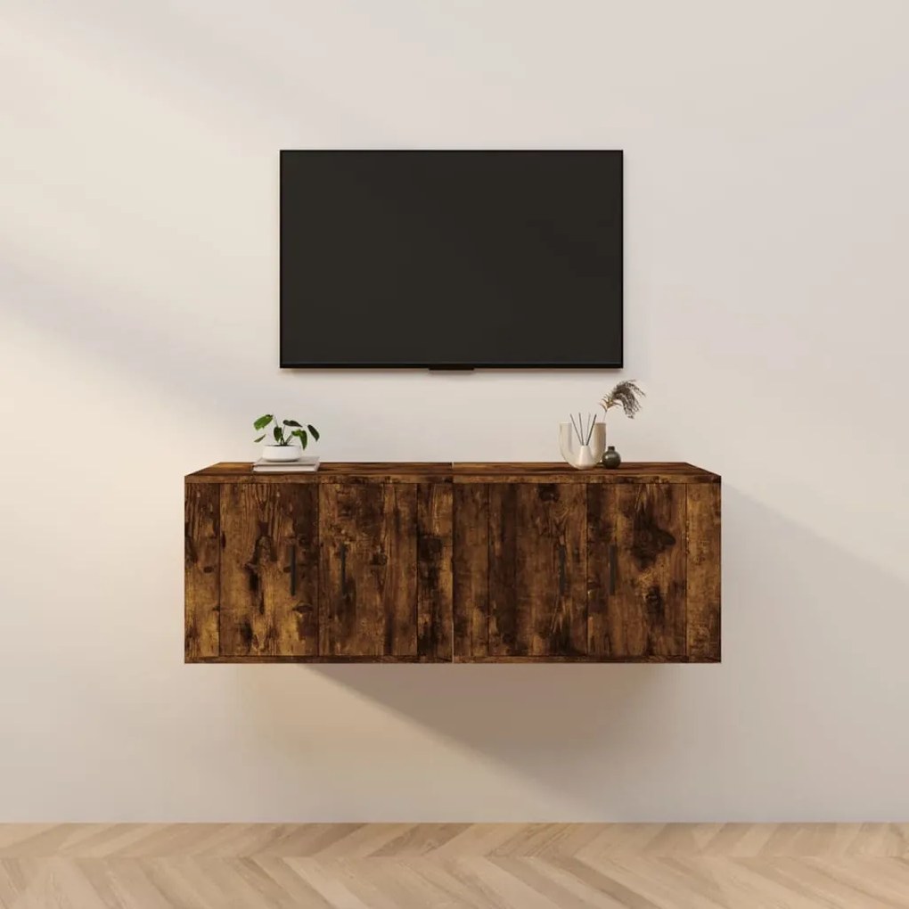 Mobili porta tv a parete 2 pz rovere fumo 57x34,5x40 cm