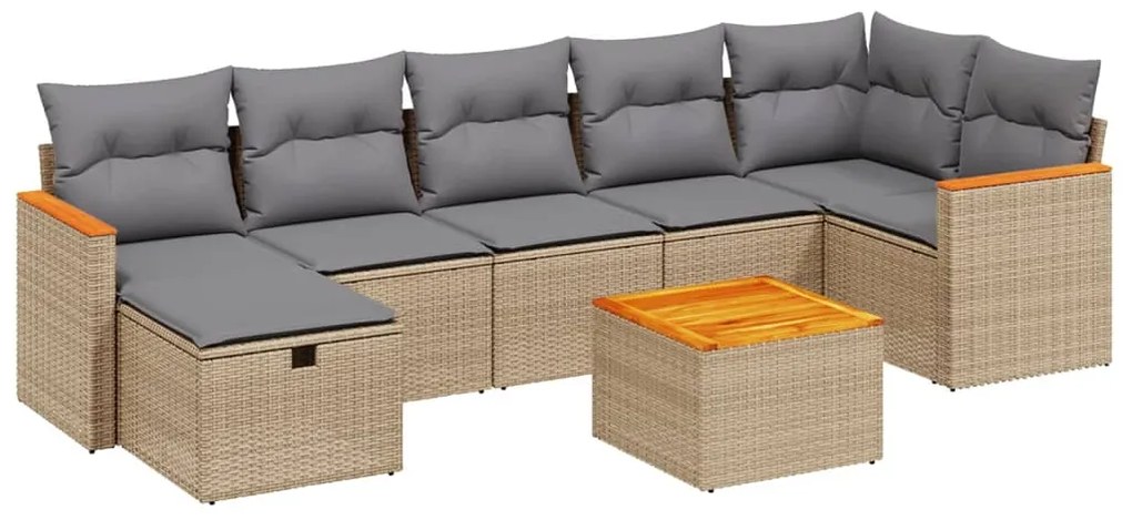 Set Divano da Giardino 8 pz con Cuscini Beige Misto Polyrattan