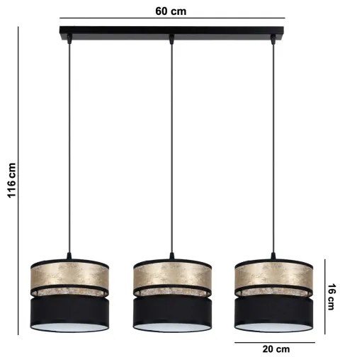 Lampadario a sospensione con filo LIMA 3xE27/60W/230V oro/nero