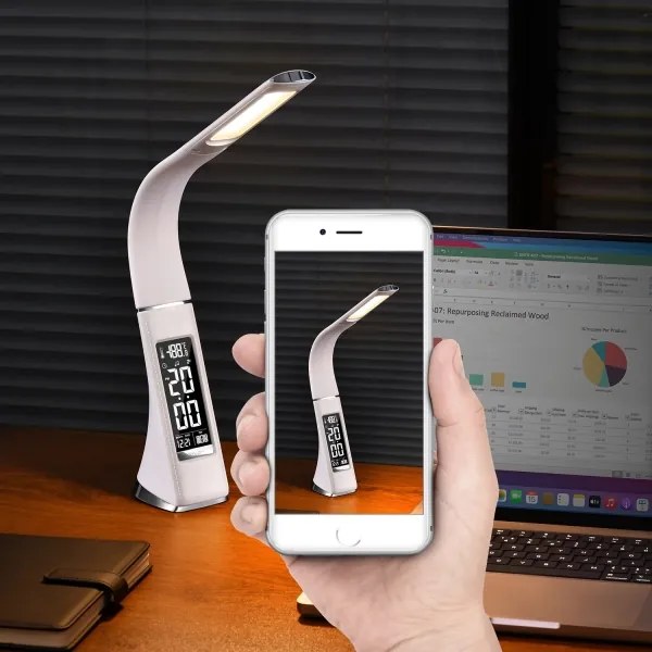 Immax 08949L - Lampada da tavolo LED dimmerabile con display LEATHER LED/6,5W/5V bianca