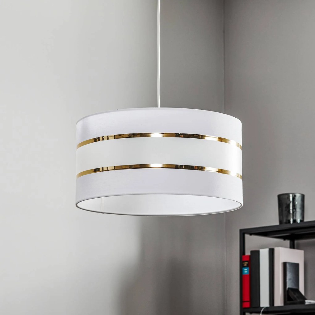 HELAM Lampada a sospensione Helen paralume in tessuto bianco-oro Ø 40 cm