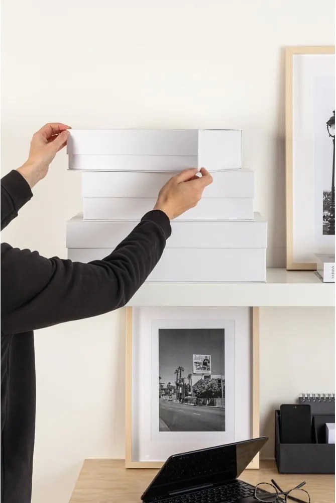 Scatole in set con coperchio/decorative bianche in cartone 3 pz 42,5x29,5x13 cm Kian Paper Laminate – Bigso