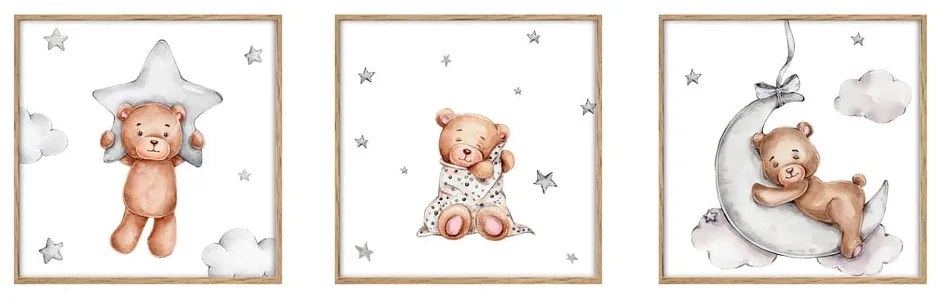 Quadri per bambini in set da 3 20x20 cm Teddy Bear - knor