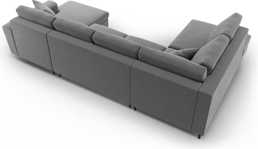 Divano angolare grigio chiaro allungabile e con contenitore (con penisola a sinistra/a U) con rivestimento in velluto Kyoto – Cosmopolitan Design