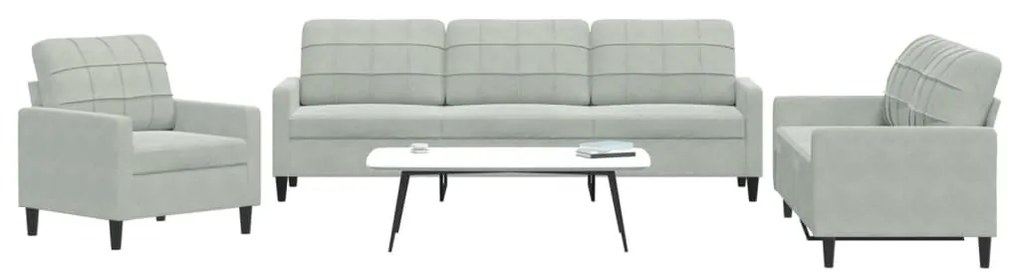 Set Di Divani 3 Pz Con Cuscini Grigio Chiaro İn Velluto /