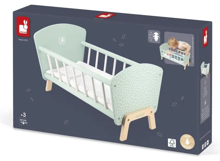 Culla in legno per bambole con copertina e cuscino - Zen