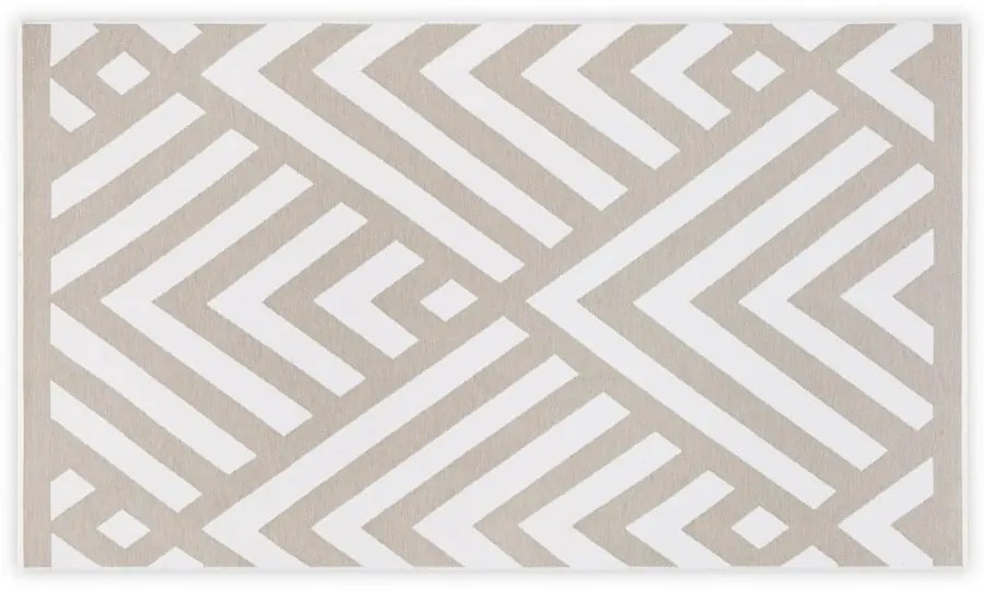 Tappeto da bagno in cotone beige e bianco, 100 x 180 cm Geometric - Foutastic