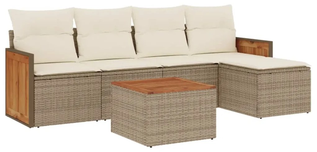 Set divano da giardino 6 pz con cuscini beige in polyrattan