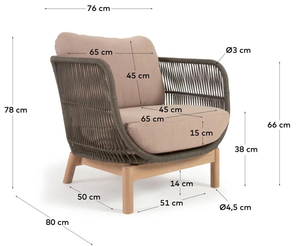 Kave Home - Poltrona Catalina in corda verde e legno massello di acacia FSC