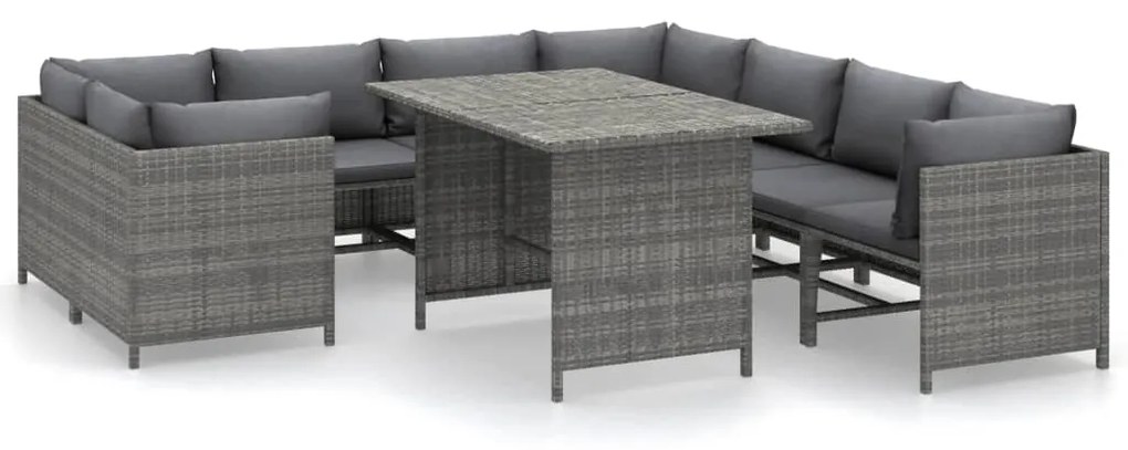 Set divani da giardino 9 pz con cuscini in polyrattan grigio