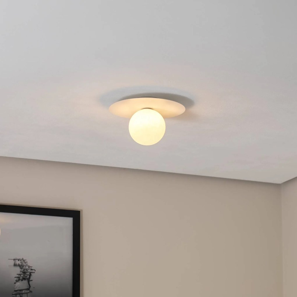 TK Lighting Plafoniera Pixie, bianco, vetro, Ø 25 cm, sfera, G9
