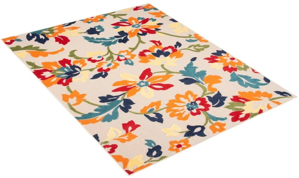 Tappeto per patio color crema con motivo di fiori colorati Larghezza: 120 cm | Lunghezza: 170 cm