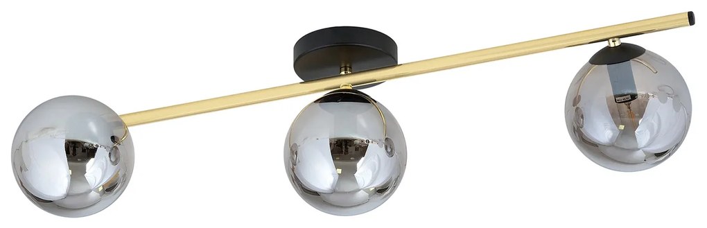 Plafoniera Contemporanea 3 Luci Eracle In Acciaio Oro/Nero E Sfere Vetro Fumè