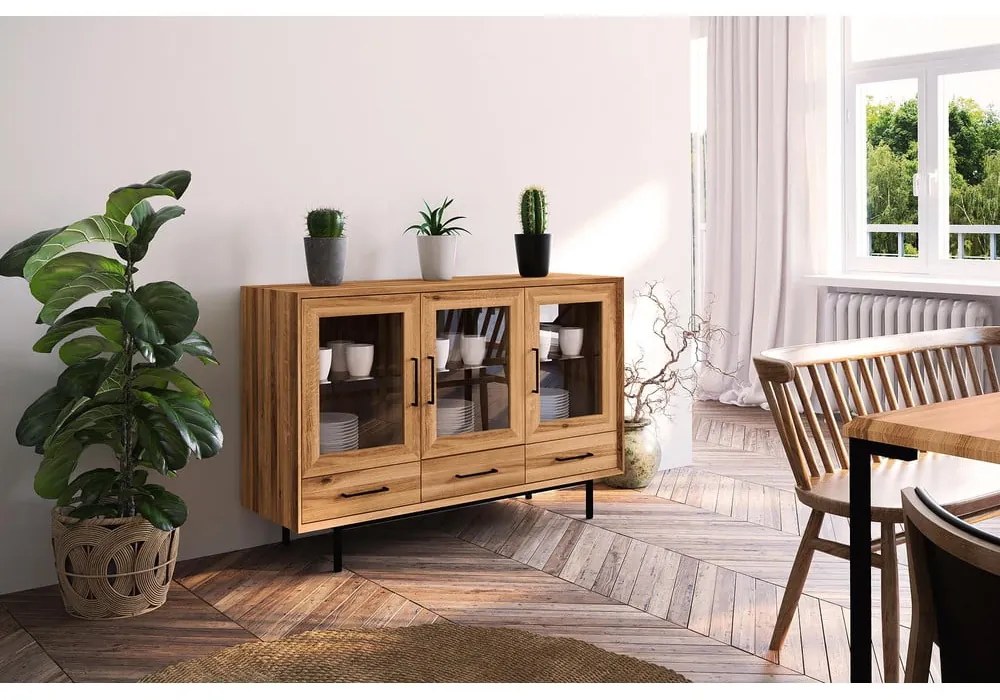 Vetrina in legno di quercia di colore naturale 144x95 cm Abies - The Beds