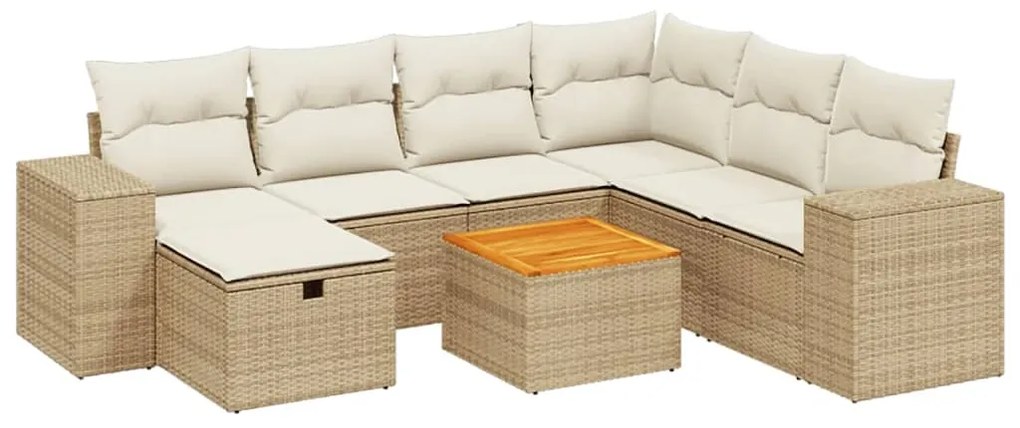 Set divano da giardino 8 pz con cuscini beige in polyrattan