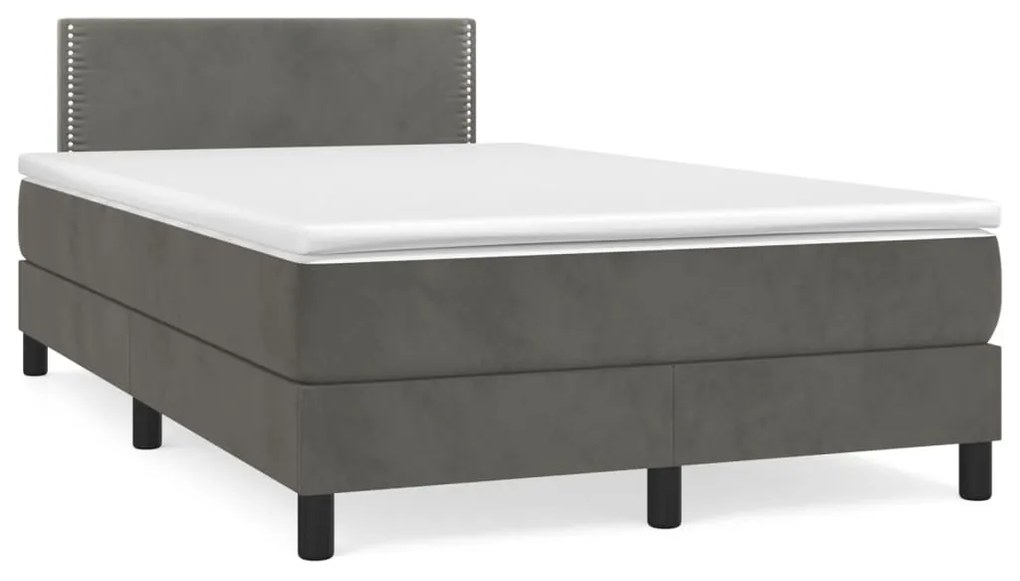 Letto a molle materasso e led grigio scuro 120x190cm in velluto