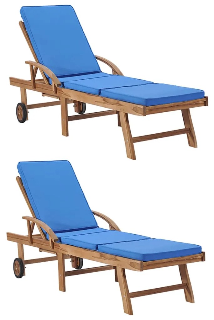 Lettini Prendisole Con Cuscini 2 Pz İn Legno Di Teak Blu /