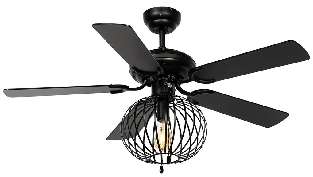 Ventilatore da soffitto nero con stampa legno 107,5 cm con interruttore a tirante - Mistral Johanna