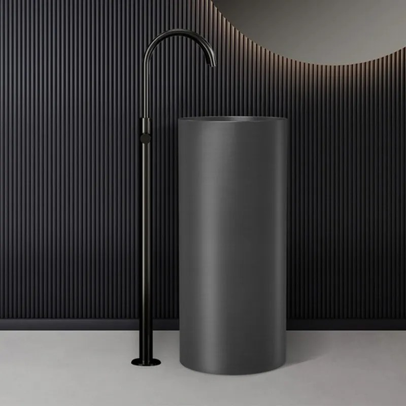 Kamalu - Lavabo da terra cilindrico con drenaggio laterale finitura gun metal | KGL46000L