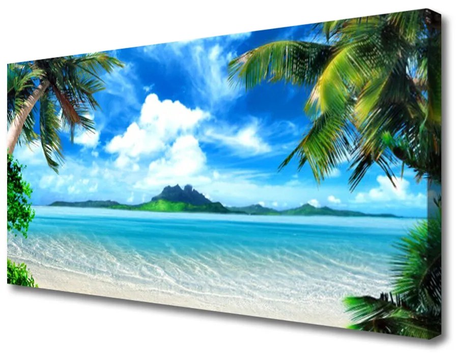 Quadro su tela Palme sul mare dell'isola tropicale 100x50 cm