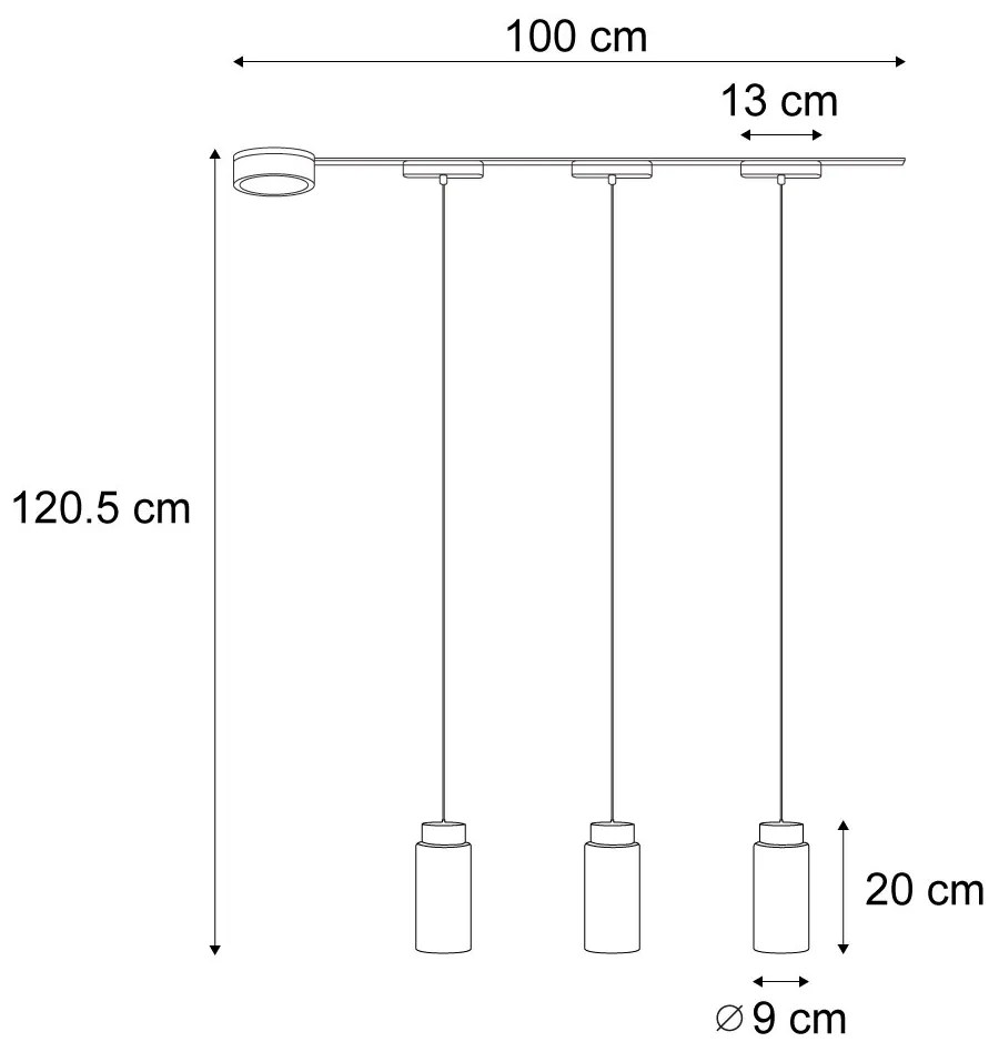 Sistema di illuminazione su binario moderno con 3 luci a sospensione nere monofase - Magnetic Vance