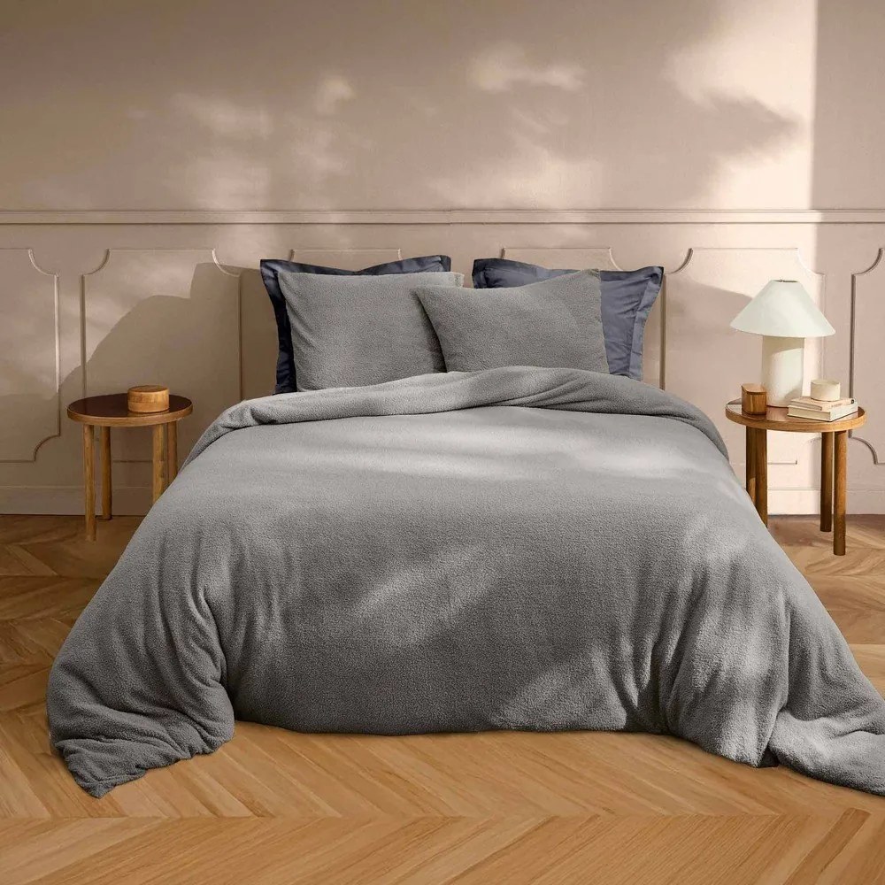 Set copripiumino e federa color antracite in micropile per letto matrimoniale ed esteso 240x220 cm Helena – douceur d'intérieur