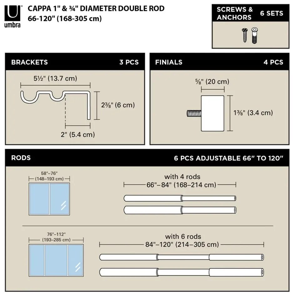Mantovana doppia estensibile in acciaio inox 168 - 305 cm Cappa - Umbra