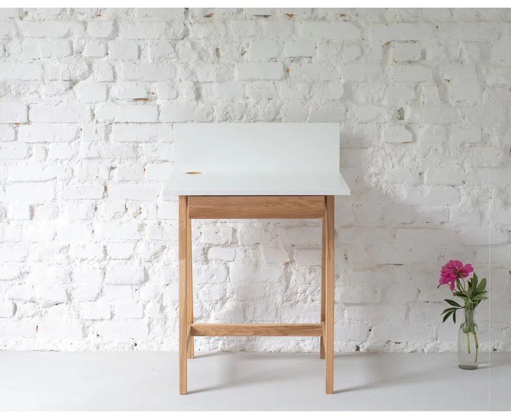 Scrivania bianca con base in frassino, lunghezza 65 cm Luka - Ragaba