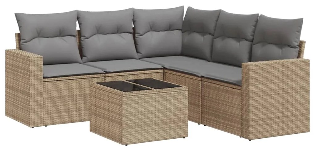 Set Divano da Giardino 6 pz con Cuscini Beige in Polyrattan