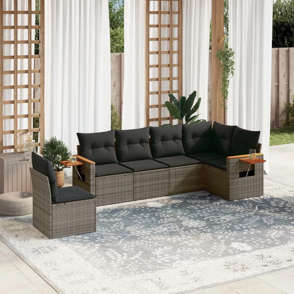 Set Divano da Giardino 6 pz con Cuscini Grigio in Polyrattan