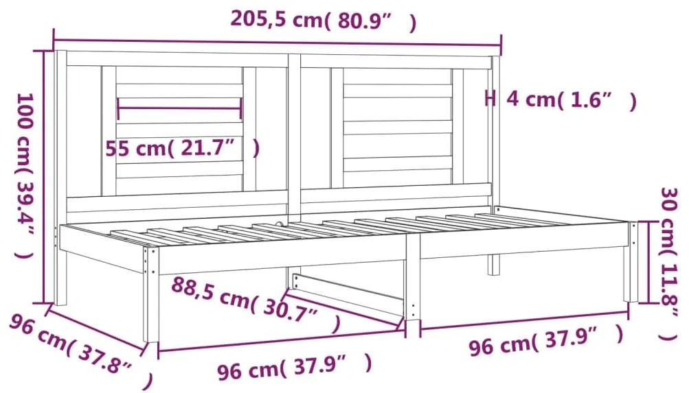 Dormeuse Nera 90x200 cm in Legno Massello di Pino