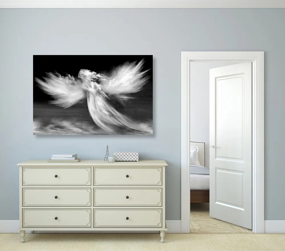 Quadro su tela – Aspetto dell'angelo tra le nuvole in bianco e nero