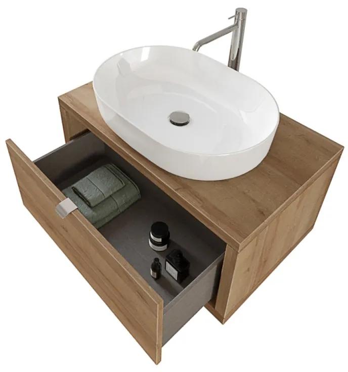 Mobile bagno sospeso 80 cm Master rovere miele con lavabo appoggio e specchio