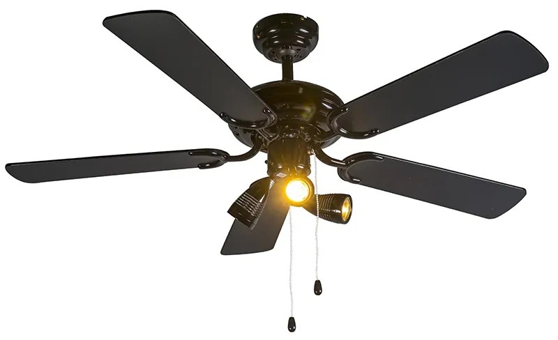Ventilatore da soffitto nero 110 cm 3 luci con cordicella - Mistral