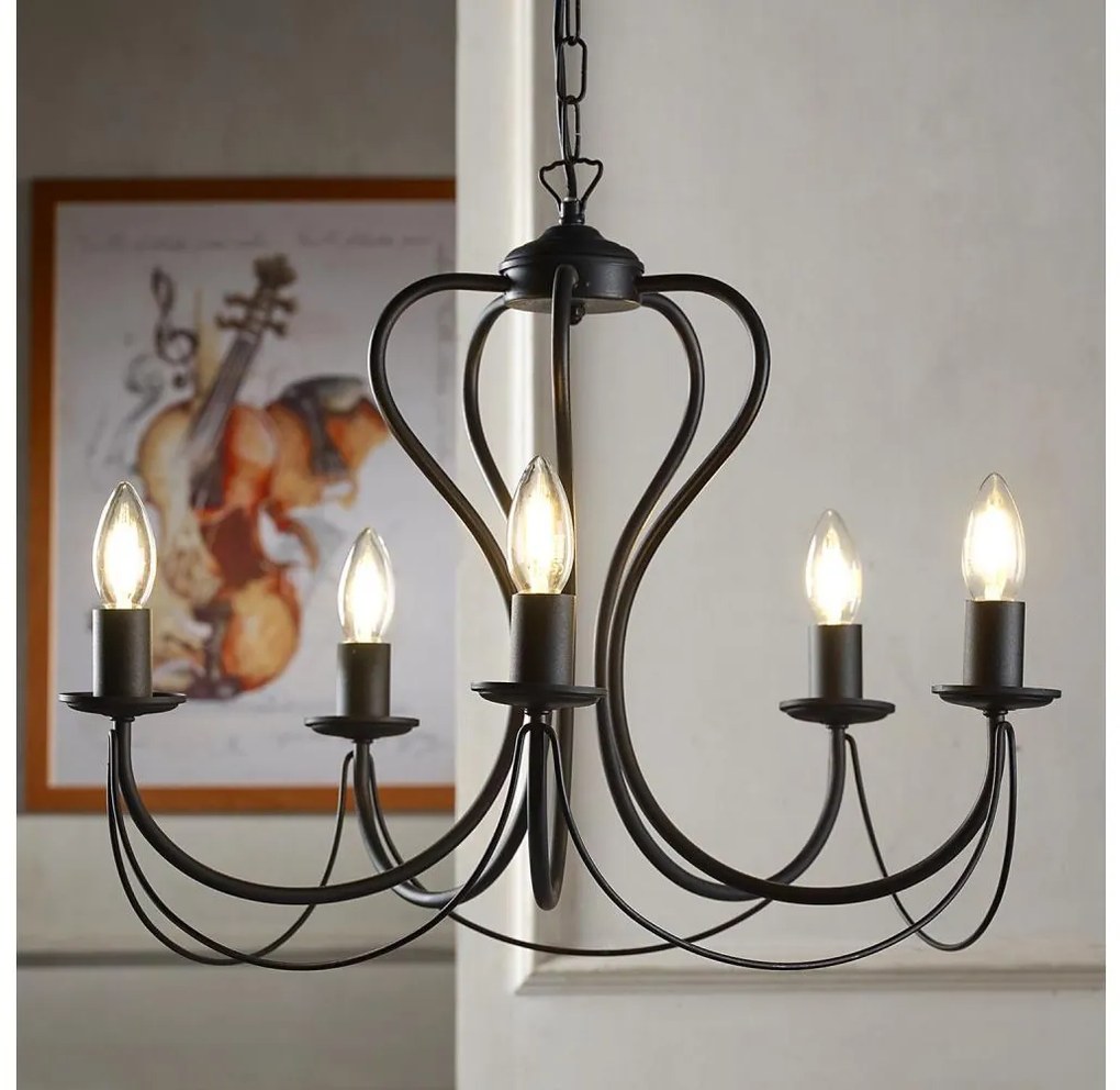 ONLI - Lampadario a sospensione con catena CANDELA 5xE14/6W/230V nero